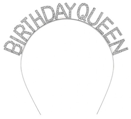 Pratikoba Gümüş Renk Kristal Taşlı Parlak Birthday Queen Yazılı Kraliçe Taç 16x17 Cm
