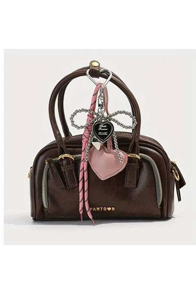 Accessories Hei Pembe Kalpli Gümüş Boncuklu Sevimli Charmlı Süslü Kadın Anahtarlık