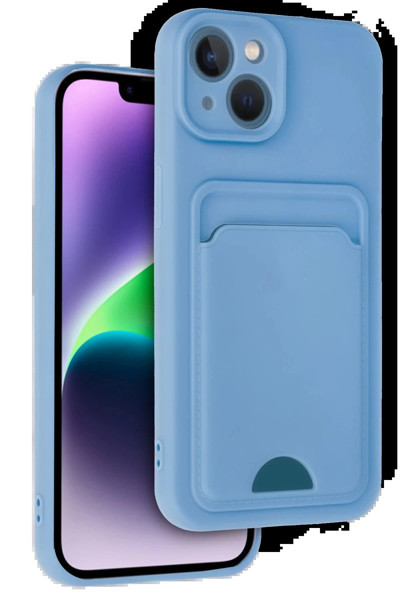 Butik iPhone 14 Kılıf Kelvin Kartvizitli Silikon - Mavi-(5796)