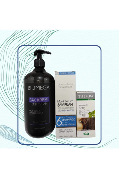 Dermaderm Mavi saç serumu+ Keratin Sampuan + Saç bakım yağı
