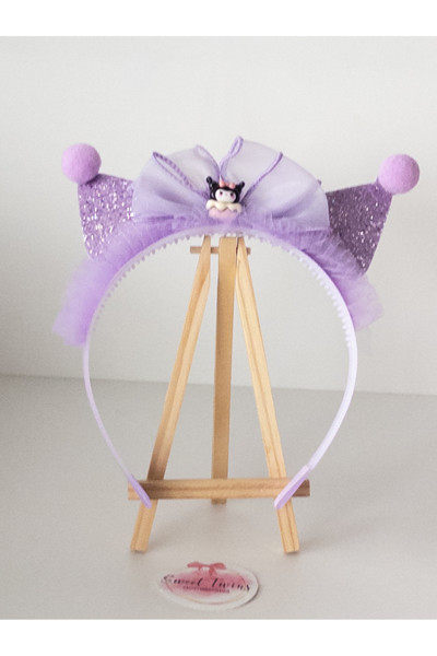 Sweet Twins Accessories Trend Kuromi Karakterli Çocuk Taç Tüllü Fiyonklu Mor Ponponlu Çocuk Tacı