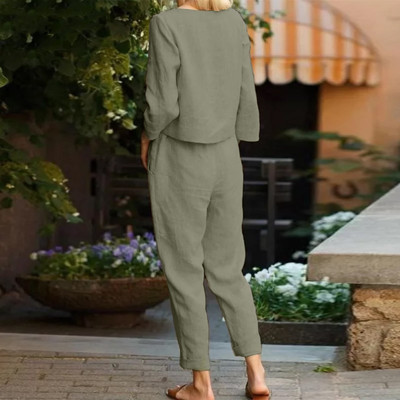 Barbora Keten Günlük Rahat Beli Kemerli Kadın İkili Takım Alt Üst