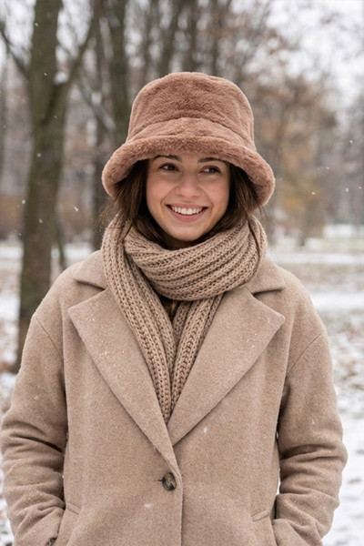 Kapin Camel Peluş Bucket Kova Şapka