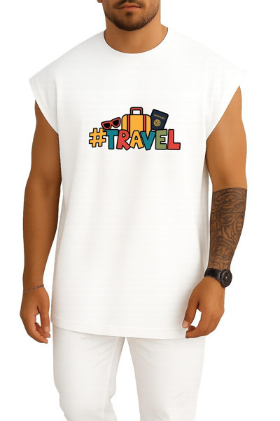 Bahriyeli Collection Oversize Travel - Bavul Ve Pasaport Göğüs Baskılı Atlet
