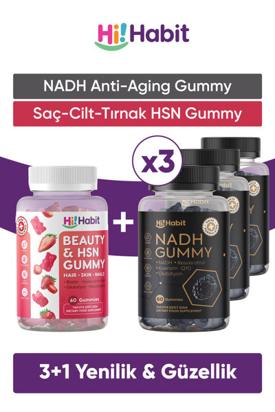 Hi Habit Nadh Koenzim Q10 - Hsn Saç, Cilt Ve Tırnak Vitamini Gummy Takviye Edici Gıda Seti