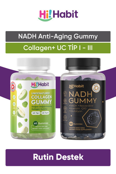 Hi Habit Nadh Koenzim Q10 Glutatyon, Resveratrol, Kolajen Tip1 - Tip3 Vegan Takviye Edici Gıda Seti