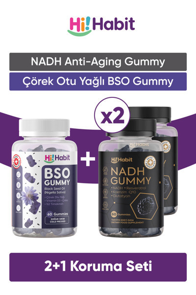 Hi Habit Nadh Koenzim Q10 - Bso Çörek Otu Yağı Gummy Takviye Edici Gıda Seti