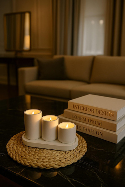 Neydin Home 3’lü Tealight Mumluk Seti | Sunum Altlıklı Dekoratif