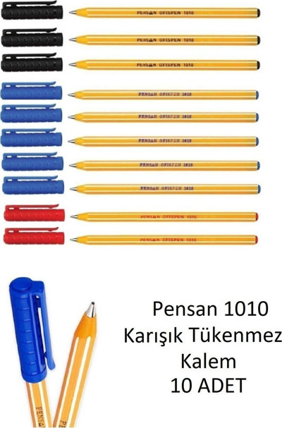 Pensan 1010 Tükenmez Kalem Ofispen (Mavi 5 Siyah 3 Kırmızı 2) 10 Adet