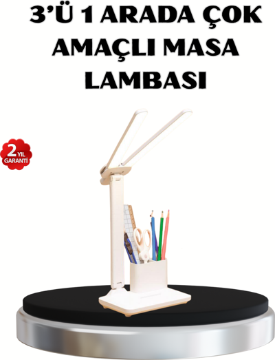 Kalemlik ve Telefon Standlı Masa Lambası – Kısılabilir LED Işık, Göz Dostu Tasarım