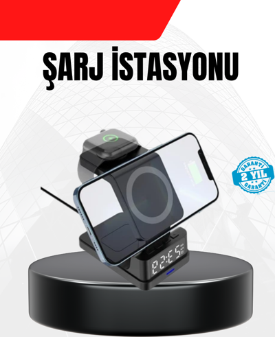 LED Dijital Saatli Kablosuz Şarj Cihazı – 3 Parlaklık Ayarlı, Şarj Koruma Teknolojili