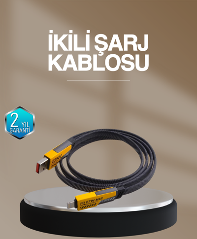 Hızlı Şarj Destekli 65W Örgülü USB-C ve USB-A Çoklu Şarj Kablosu