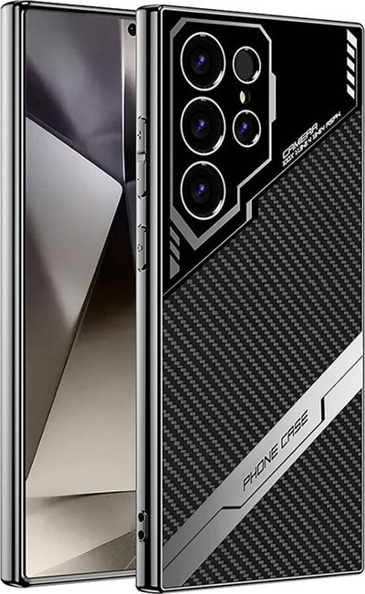 Galaxy S24 Ultra Kılıf Kamera Korumalı Karbon Tasarım MKST Yeni Seri Procase Kapak-Siyah Karbon