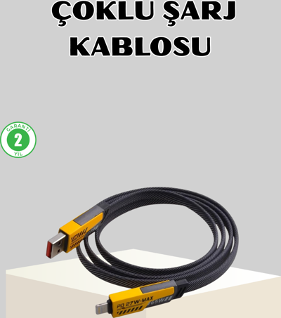 65W Çoklu Şarj Kablosu 4’ü 1 Arada Örgülü Hızlı Veri Aktarım USB-C USB-A