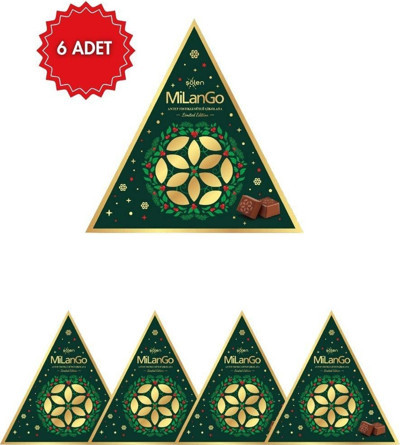 Milango Antep Fıstıklı Üçgen Çikolata Kutusu 205 g x 6 Adet – Hediyelik Bol Fıstıklı Premium Çikolata Paketi