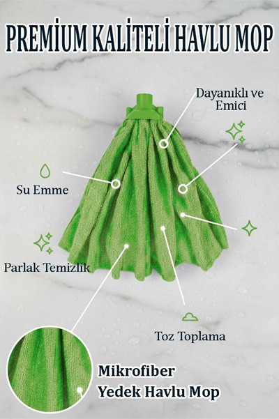 Mikrofiber Yeşil Mop Paspas Yedek Ucu 1 Adet Kaliteli Mikrofiber Parke Mermer Seramik Fayans Paspas Laminant Temizlik