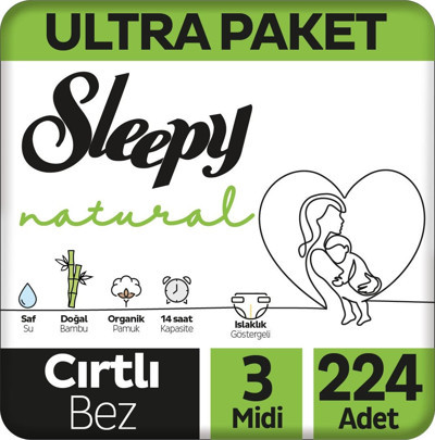 Sleepy Natural Ultra Paket Bebek Bezi 3 Numara Midi 224 Adet