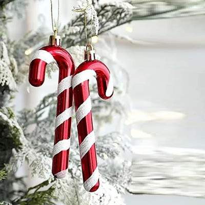 Kuzey Oyuncak VIP YÜKSEK KALİTE 6 ADET BASTON SÜS 13 CM PARLAK SİMLİ KIRMIZI YILBAŞI AĞACI SÜSÜ NOEL AĞACI SÜSLERİ