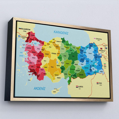 Ne Verelim Size Çerçeveli Türkiye Haritası Kanvas Tablo Sınır Komşulu Eğitici Dekoratif Tablo-3105