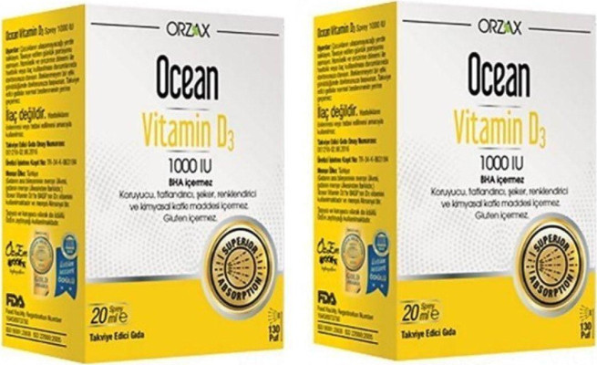 Orzax D Vitamini Desteği Vitamin D3 1000'li Sprey 20 ml X2 Adet
