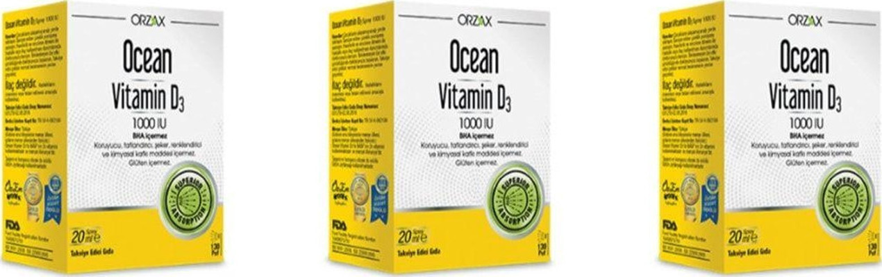 Orzax Ocean Vitamin D3 1000 Iu Sprey 20 Ml 3'li Paket