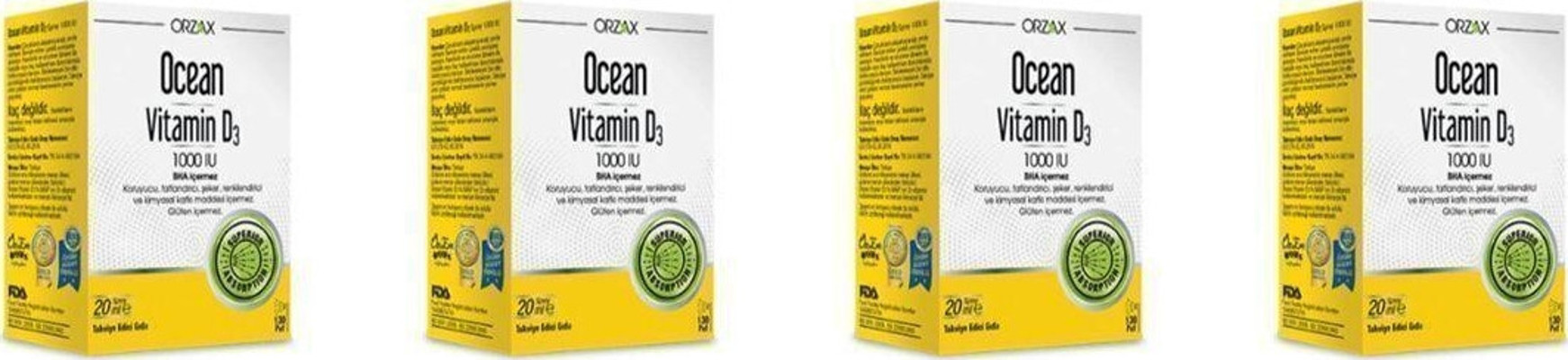 Orzax Ocean Vitamin D3 1000 Iu Sprey 20 Ml 4'lü Paket