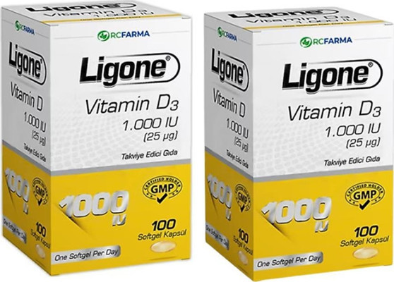 RC Farma Ligone Vitamin D3 1.000 IU 100 Softgel x2 Adet