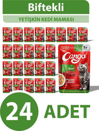 Cango Yaş Yetişkin Kedi Maması Etli Biftekli 80 GR 24 Adet