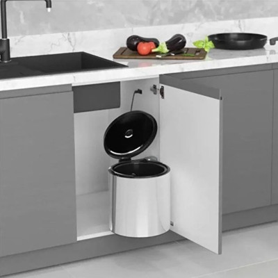 Begin Power Dolap İçi Otomatik Kapak Çöp Kovası 11 Litre Mutfak Krom Çöp Kovası