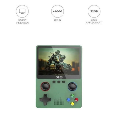 Evimdeyokyok X6 Yeşil 4000+ Klasik Oyunlu 3.5 İnç IPS Ekran Kablosuz Atari Retro Oyun Konsolu