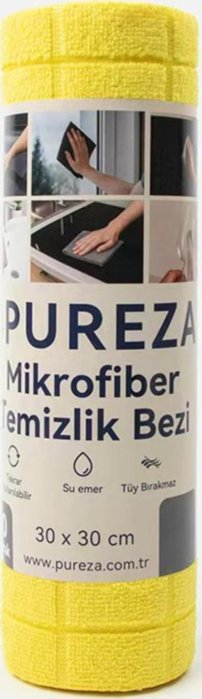 Pureza Sarı Rulo Mikrofiber Temizlik Bezi 30X30 cm 20'li- Mutfak, Banyo, Cam ve Araba İçin