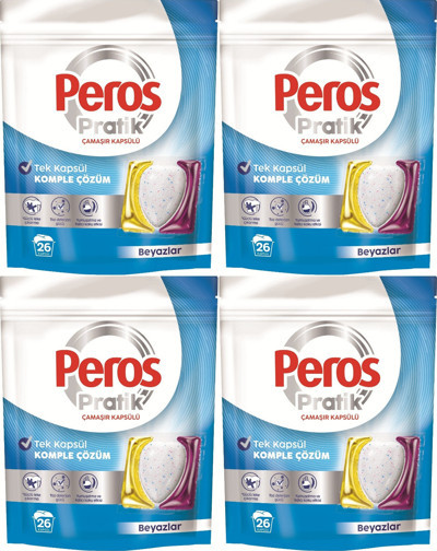 Peros Pratik Matik Çamaşır Deterjanı Kapsülü - Tableti 104 Adet Beyazlar (4PK*26)