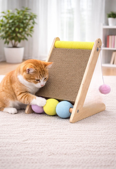 Pureza Ahşap Gövde Kedi Tırmalama Tahtası| Oyun ve Tırmalama Platformu| Kedi Oyuncağı| Halat Sarımlı Toplu Oyun Alanı