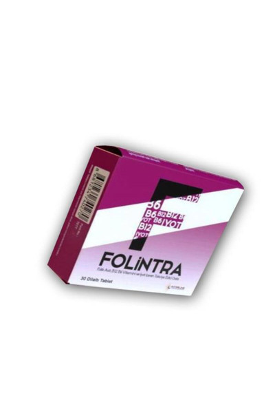 FOLINTRA TABLET, FOLİK ASİT, B12 VİTAMİNİ, B6 VİTAMİNİ VE İYOT İÇEREN TAKVİYE EDİCİ GIDA 30 tablet