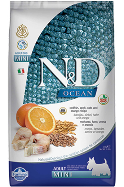N&D Ocean Düşük Tahıllı Morina Balığı Ve Portakallı Küçük Irk Yetişkin Köpek Maması 2,5Kg