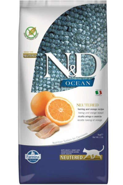 N&D Ocean Tahılsız Ringa Balığı Ve Portakallı Kısırlaştırılmış Yetişkin Kedi Maması 5 Kg