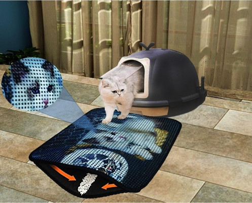 Petesia Kedi Tuvalet Önü Elekli Paspas 60X45 cm – Balık Ağı Desenli Kedi Kumu Tutucu