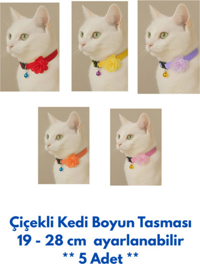 Chittoshop Çiçekli Ayarlanabilir Kedi Boyun Tasması 19–28 cm | Zilli Şık Kedi Tasması ** 5 ADET