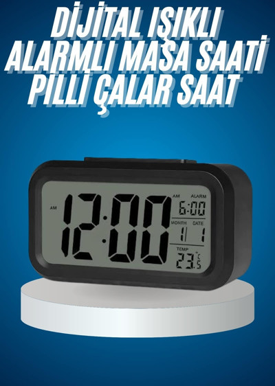 Işıklı Dereceli Masa Ofis Saati Alarmlı Termometre Takvim Çalar Saat - FKU3853-6429