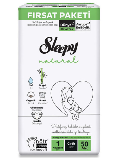 Natural Bebek Bezi Fırsat Paketi 1 Beden 2-5 Kg 50 Adet