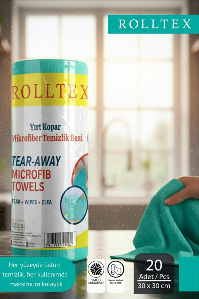 ROLLTEX Yırt Kopar %100 Mikrofiber Temizlik Bezi 30x30cm 20'li Mavi Renk