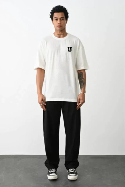 Unisex Bisiklet Yaka Baskılı Oversize TShirt
