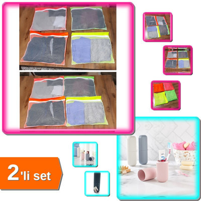 4 Adet 4 Renk Bavul İçi Düzenleyici + Smart Seyahat Kabı Diş Fırçası Makyaj Kutusu - 2li Set A9H4A4