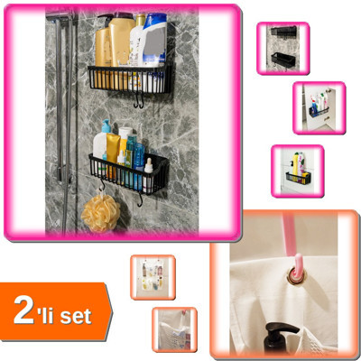 2 Adet Plastik Askılı Yapışkanlı Mutfak Rafı + 8 Cepli Askılı File Beşik Organizer - 2li Set X8K1L9