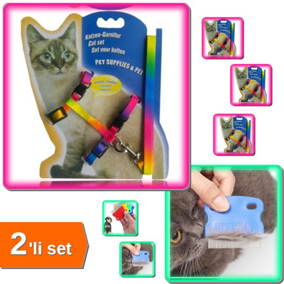 Multicolor Kedi Tasması + Kedi Köpek Bit Pire Tarağı - 2li Set X7Y1M4