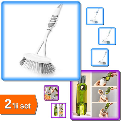 Lavabo ve Küvet Temizleme Fırçası + U Şekilli 3 Fonksiyonlu Temizlik Fırçası - 2li Set J9N7P4