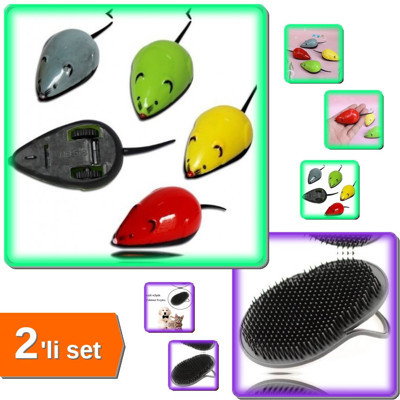 Kedi Oyuncağı Çek Bırak Fare + Pratik Kedi Yıkama Fırçası - 2li Set J8D4N2