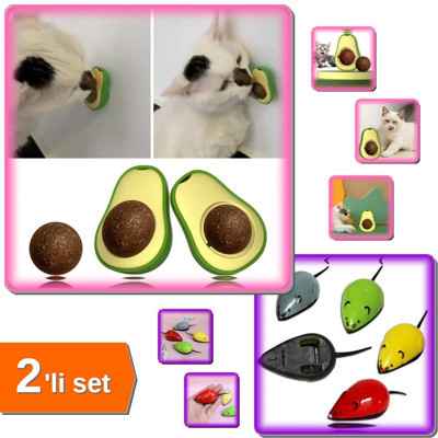 Avokado Kedi Nanesi Cat Oyun Topu + Çek Bırak Kedi Oyuncağı - 2li Set N5Q2U7