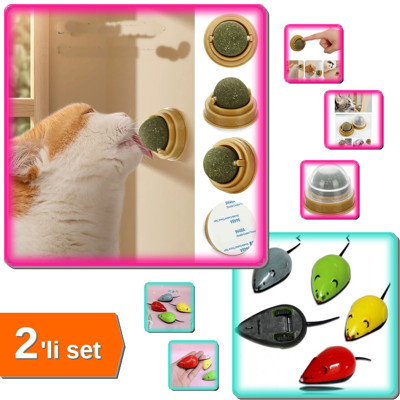 Yapışkanlı Kedi Nanesi Oyun Topu + Çek Bırak Kedi Oyuncağı - 2li Set J8L7V9