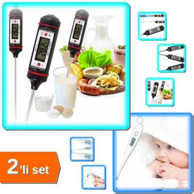 Dijital Gıda Termometresi Sıvı Gıda Et + Dijital Ateş Ölçer Termometre - 2li Set F8S4A2